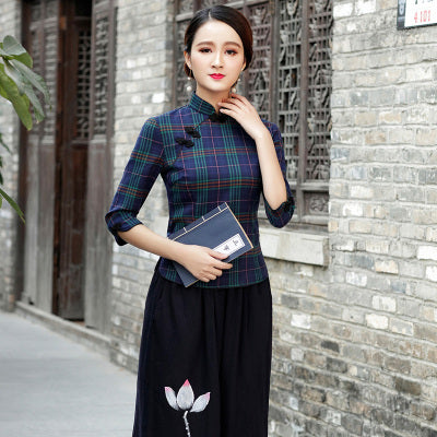 The Republic of China Style Improved Lattice Retro Tang Suit