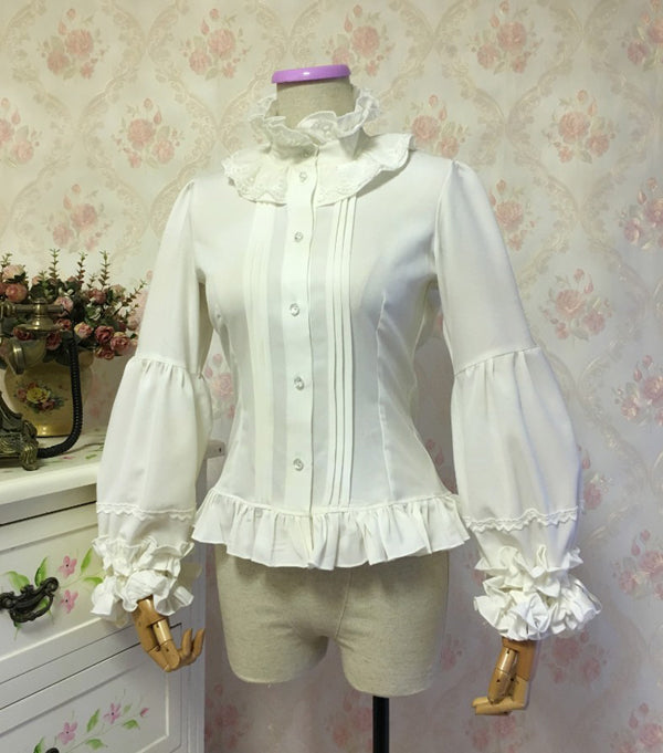 Lace flared sleeve long sleeve stand collar shirt