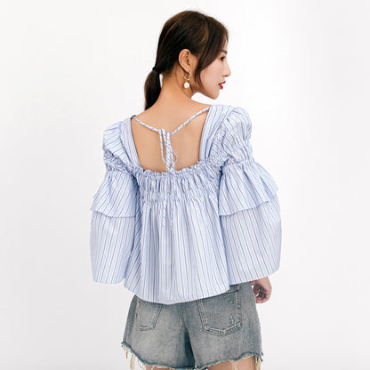 French square collar puff sleeve shirt