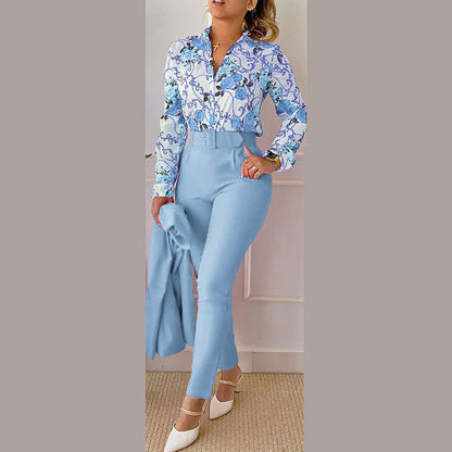 Costume chemise et pantalon imprimés à la mode pour femmes