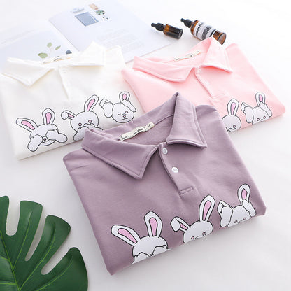 Cute rabbit print lapel long sleeve