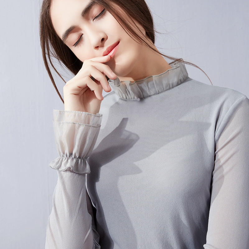 Chemise en maille à col feuille de lotus