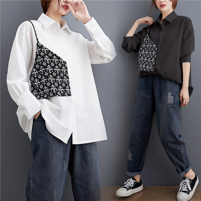 Stitching Fake Two-piece Long-sleeved Shirt Women