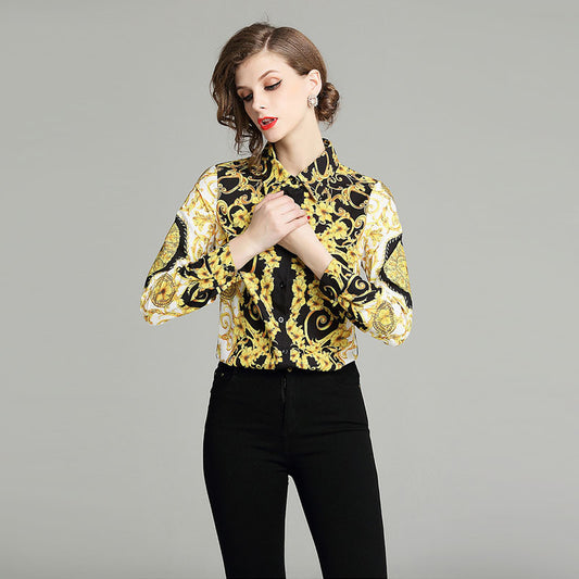 Fashion print all-match slim shirt