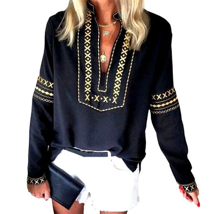 Casual loose ethnic style ladies shirt top