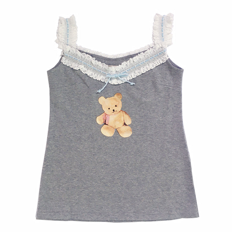 Japanese Lace Velvet Bow Cute Bear Long Short Sleeve Vest