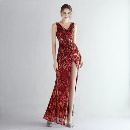 Temperament Split Long Sequined Atmosphere Queen Dinner Fishtail Skirt