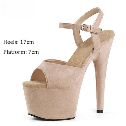 17cm Suede High Heel Sandals Model Catwalk