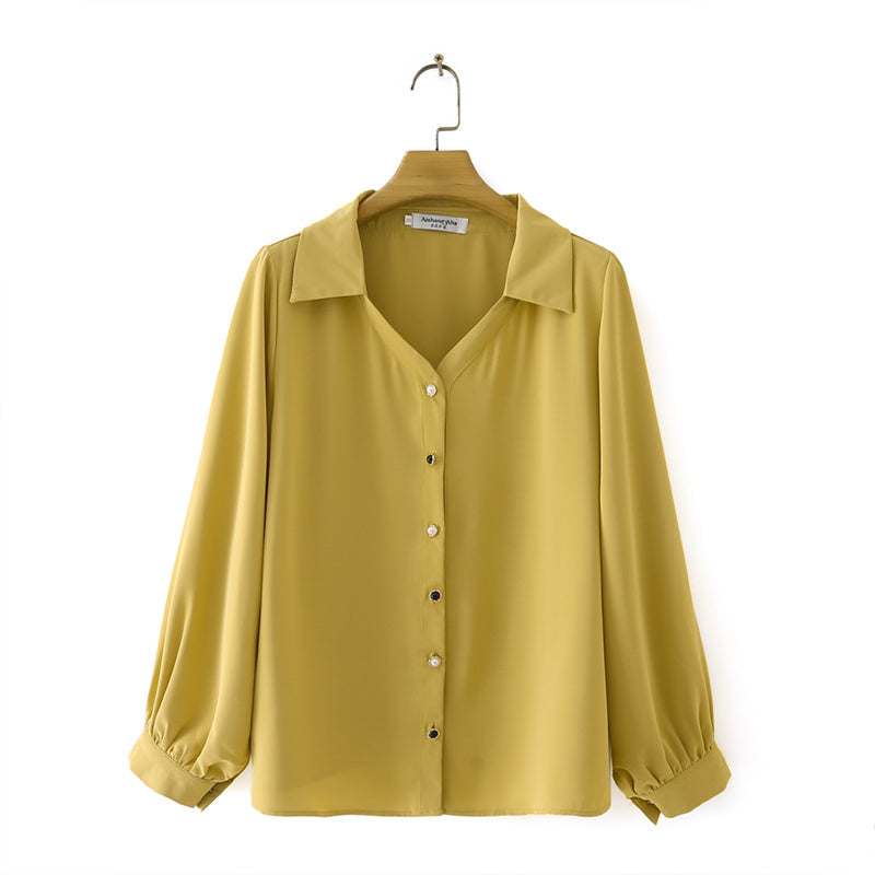 Fashion Simple Women's Solid Color Long-sleeved Shirt