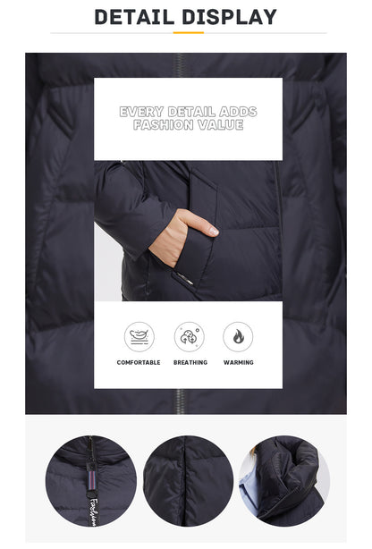 Hooded Stand Collar Coat Extra Long Thermal And Windproof Zipper Cotton-padded Coat