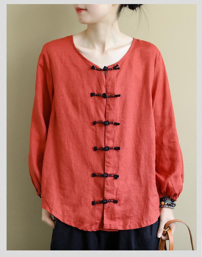 Ladies' Oversized, Button-down Linen Long-sleeve Shirt