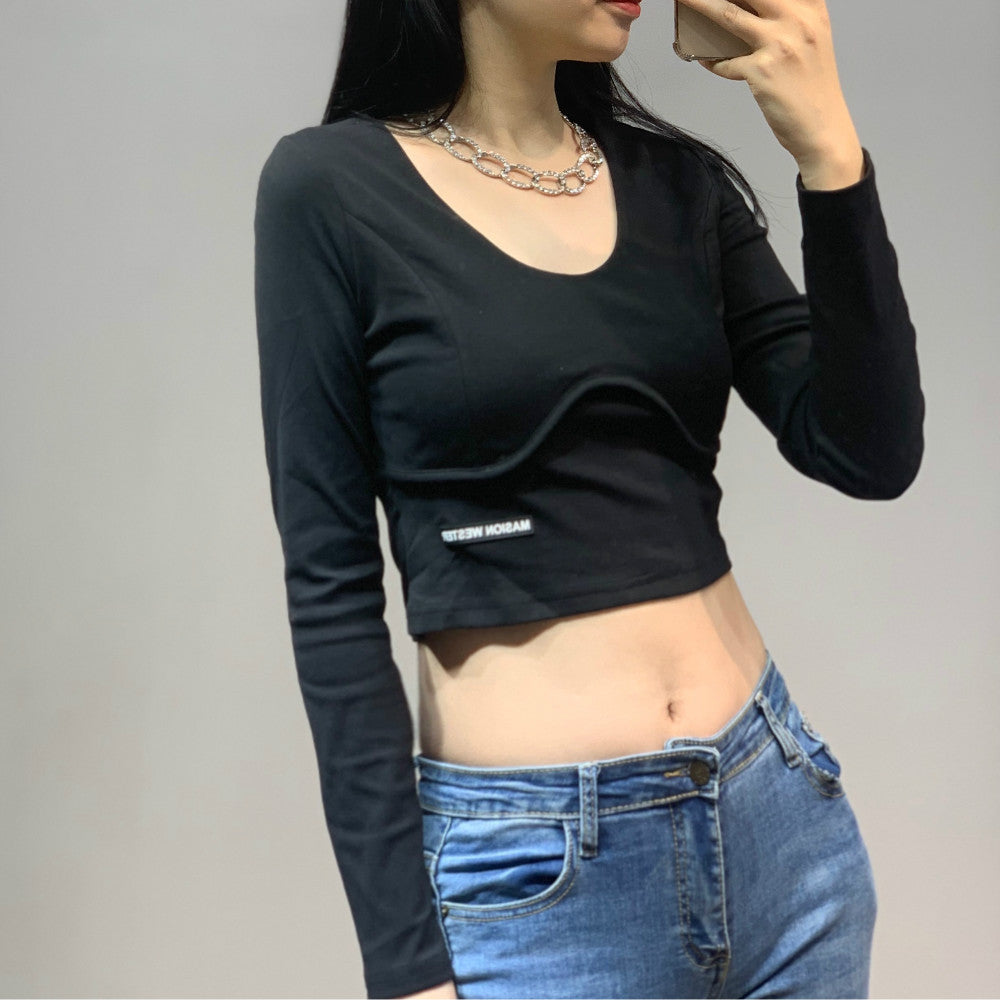 Long Sleeve V-Neck Short Bottoming Shirt Women