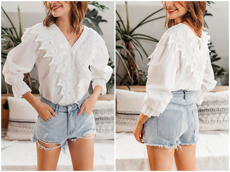 Lady's cotton lace patchwork blouse