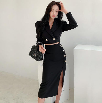 Women's Graceful And Fashionable High Waist Slimming Coat Skirt Suit