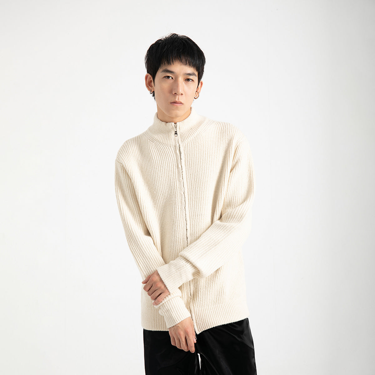 Japanese Double Zipper Soft Knitted Sweater Coat