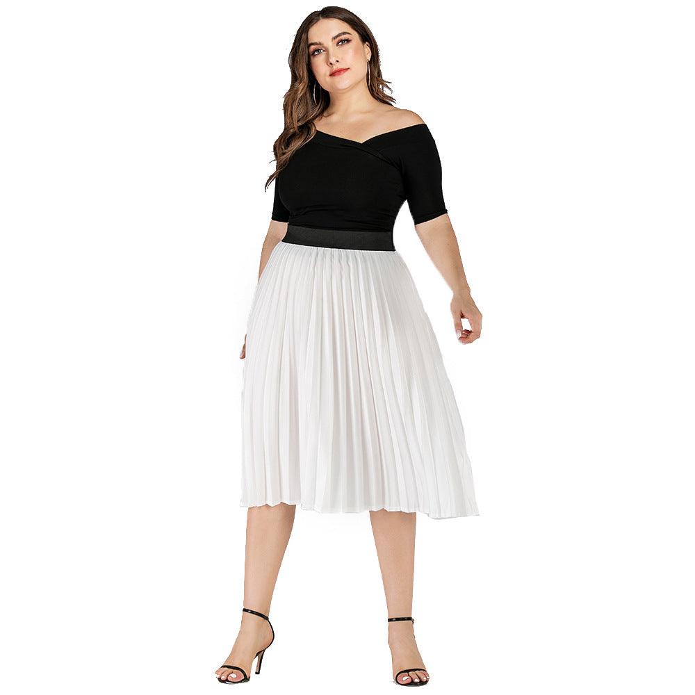 Light solid mid length pleated skirt