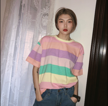 Wind rainbow striped t-shirt