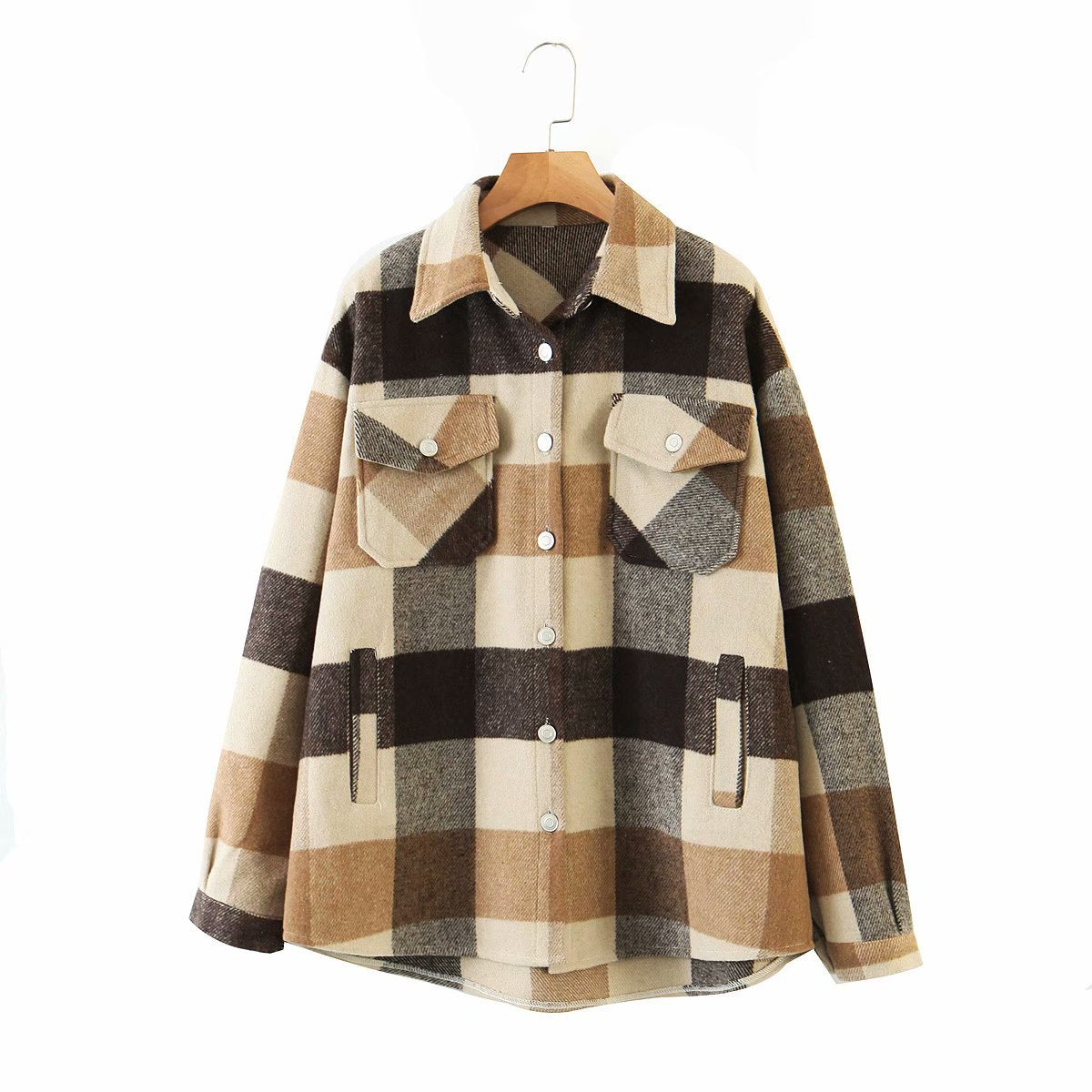 Lapel check wool coat