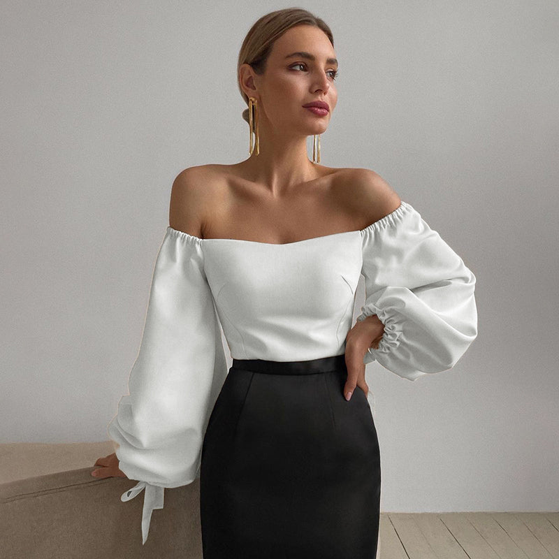 One-Shoulder Tube Top Slim Bow Long Sleeve T-Shirt