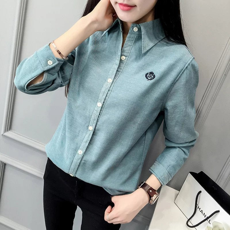 New student embroidery plus velvet shirt women long-sleeved bottoming wild thick warm shirt women