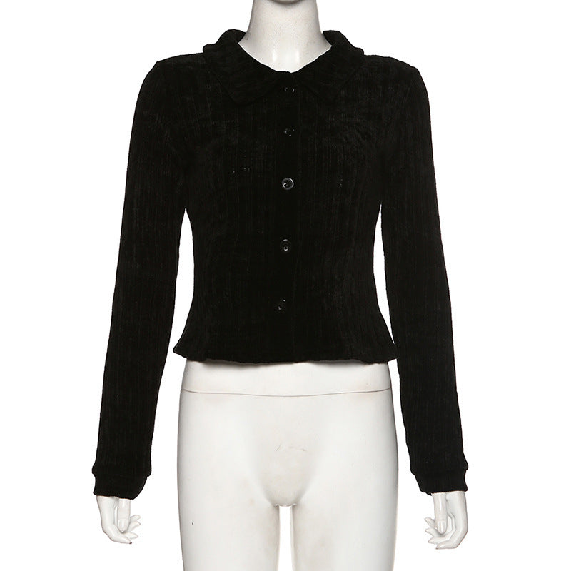 Retro Lapel Single-Breasted Long-Sleeved All-Match Cardigan Jacket Women