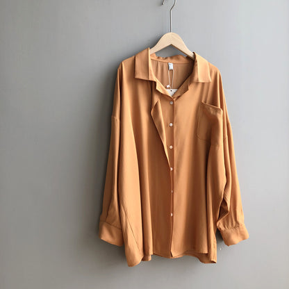 Solid color long sleeve lapel shirt with double placket