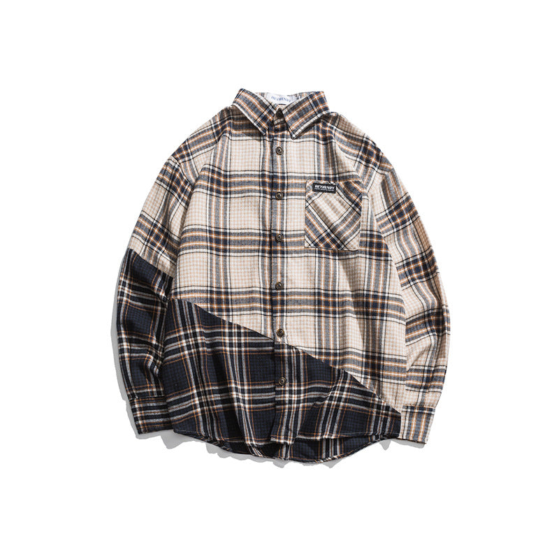 Plaid stitching loose couple long sleeves