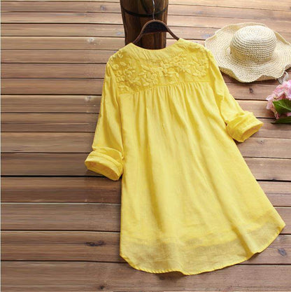 Lace Embroidery Long Sleeve Shirt Loose Dress