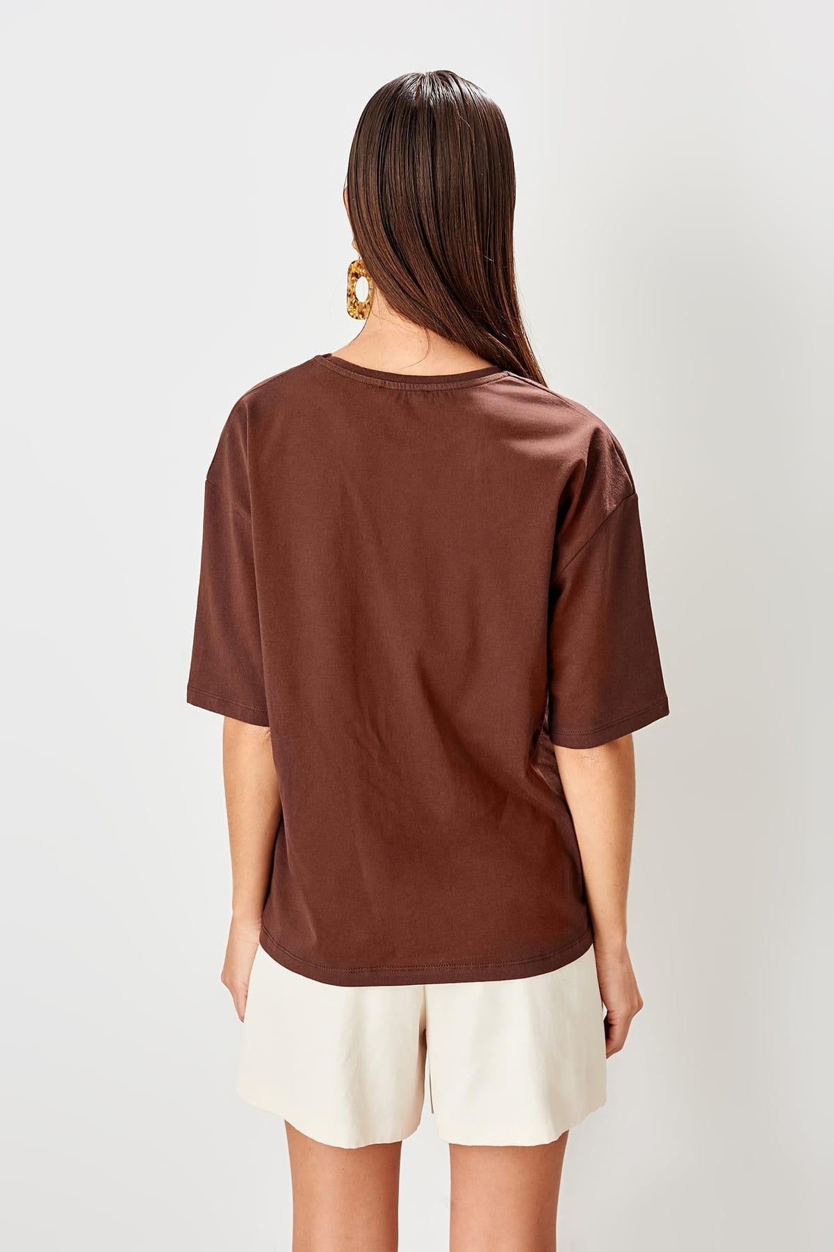 T-shirts femme en coton marron Top imprimé