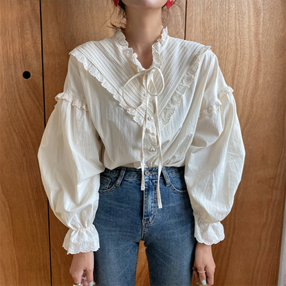 Lace-up pleated long sleeve lining