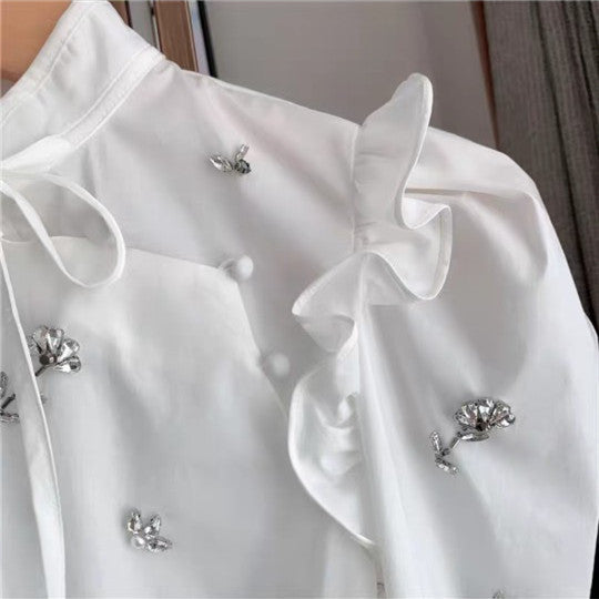 Monochrome Diamond Long Sleeve Stand Collar Shirt