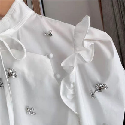 Monochrome Diamond Long Sleeve Stand Collar Shirt