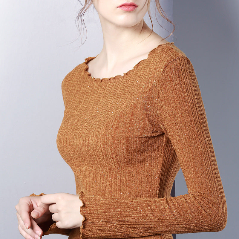 Solid color sweater with wood ears