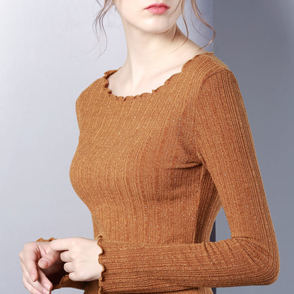 Solid color sweater with wood ears