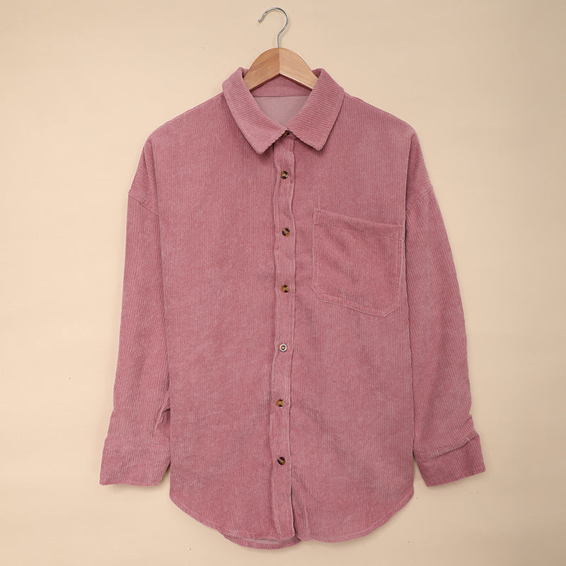 Women's Corduroy Shirt With Lapel And Pockets