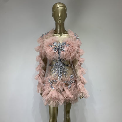 Jupe en maille à paillettes et perles, Costume de scène, robe formelle de fête de Banquet