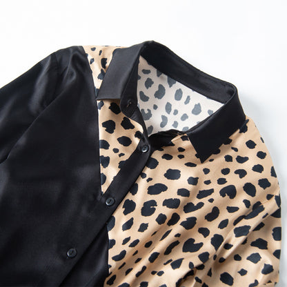 Camisa de manga larga de seda con estampado de leopardo para mujer