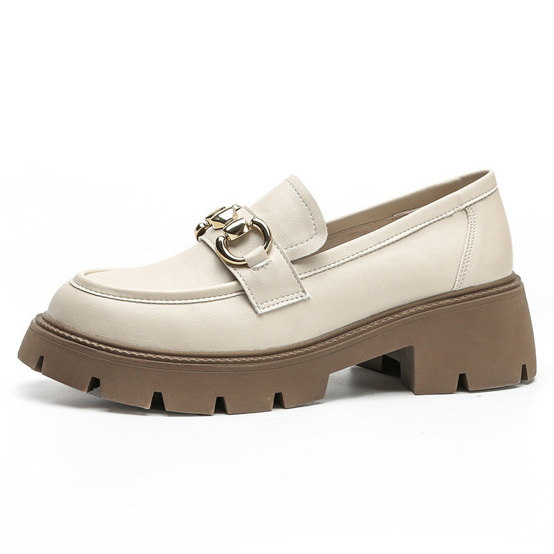 Color Matching Button Female Platform Loafers