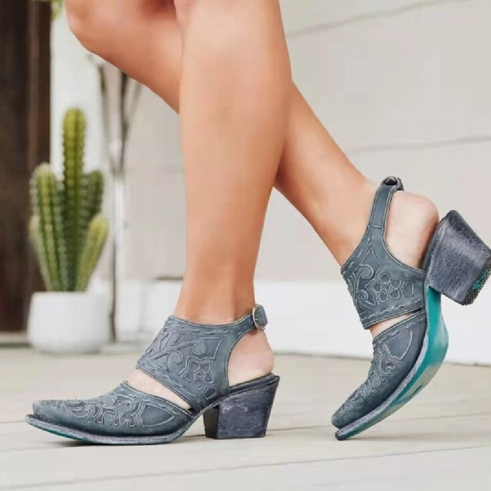 Sandalias de tacón grueso con bordados de moda para mujer