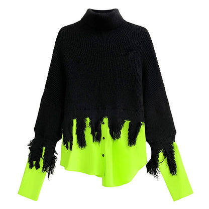 Women's American-style Retro Color Contrast Patchwork Turtleneck Sweater