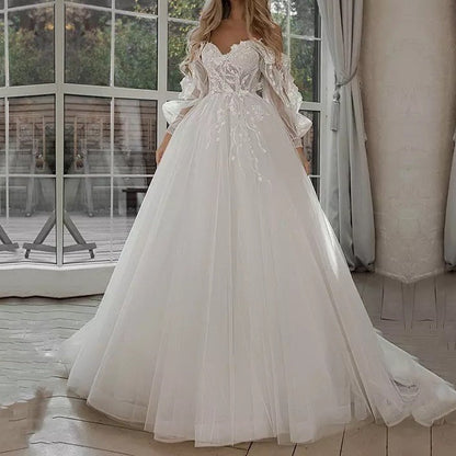 Boho Bride Gown Puff Sleeve Off Shoulder Wedding Dresses