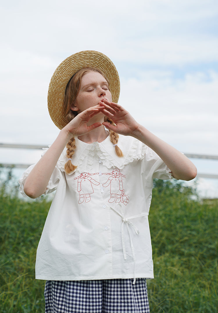 Lace collar embroidery short sleeve