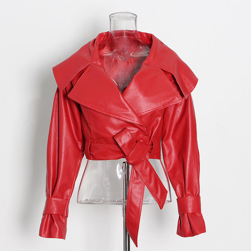 Fashion Motorcycle Pu Leather Coat For Women