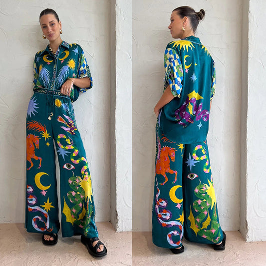 Southeast Asian Style Printed Leisure Suit Two Pieces