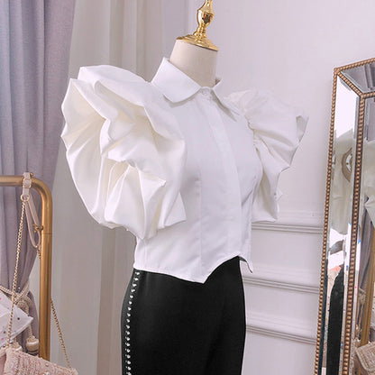 Puff sleeve chiffon shirt