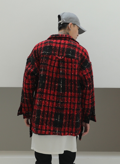 Profile loose gold thread wool plaid long high street hipster net red with long sleeve shirt