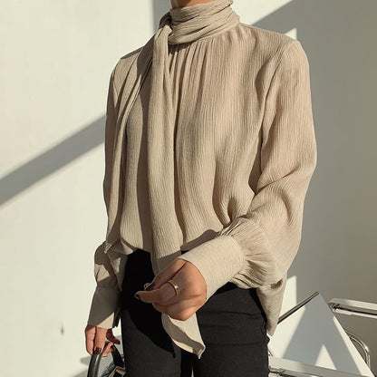 Round Neck Versatile Bottoming Shirt + Neck Scarf