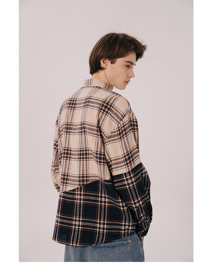 Plaid stitching loose couple long sleeves