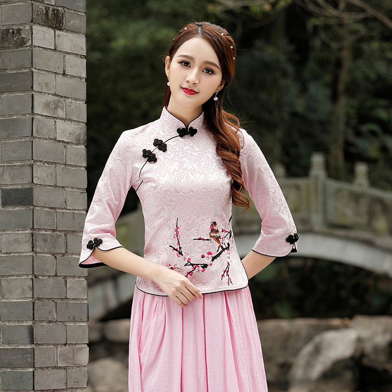 Haut Cheongsam floral brodé de style chinois pour femmes