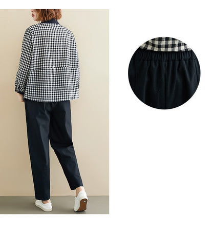 Loose Two-Piece Suit Of Plaid Top Casual Pants